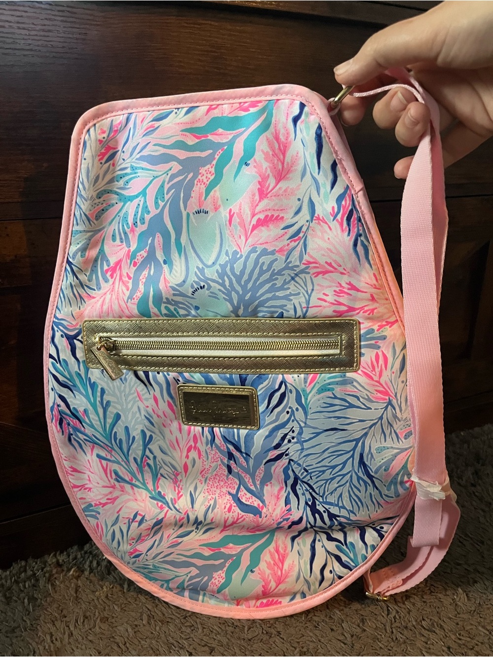 Lilly Pulitzer Pink and Blue Floral tennis racket Bag